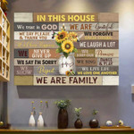 In this house we trust in God - Sunflower, Mason Jar, Hummingbird Jesus Canvas Prints, Living Room Wall Art
