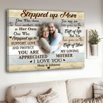 Stepped Up Mom Gifts for Mothers Day Canvas, Gift from Stepson & Stepdaughter for Mom