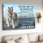 Customized White Tiger Couple, The Day I Met You Wall Art Canvas for Husband Wedding Anniversary