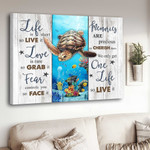 Turtle Wall Art, Turtle Life is Short Canvas Motivation Wall Art for Living Room, Ocean Landscape Canvas