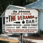 Personalized Veranda Bar, Chillin & Grillin Good Friends, Good Times Vintage Metal Signs