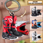 Personalized Motocross Boots Helmet Acrylic Keychain, Motocross Keychain for Lovers