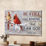 Cardinal Winter painting, Be still and know that I am God, Jesus landscape Canvas Prints for Living Room, Christian Wall Art