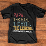 Customized Papa The Man The Myth The Legend T Shirt With Grandkids, Grandpa T Shirt