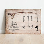 Personalized Fishing Daddy Canvas, Hooked on Daddy with Kids Wall Art for Living Room