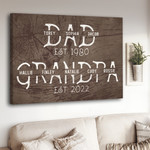 Personalized First Dad Now Grandpa Canvas Wall Art for Father's Day Wooden Background