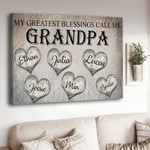 My Greatest blessing call me Papa Fathers Day Picture Frame, Grandpa Hearts Wall Art Canvas with Grandkids