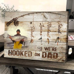 Personalized Fishing Gift for Dad, Custom Father Photo Canvas, Hooked On Dad Wall Art with Kids