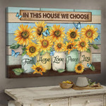 Mason Jars with sunflower, Jesus Canvas, In this house we choose Wall Art for Living Room