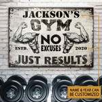 Personalized Gym Sign, No Excuses Customized Vintage Metal Signs for Gym Owner
