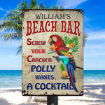 Personalized Beach Bar Sign, Parrot & Cocktail Beach Sign Vintage Metal Sign for Summer
