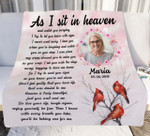 Cardinal Personalized Memorial Blanket for loss of Mom, As I sit in heaven Fleece Blanket