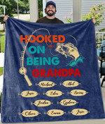 Personalized Hooked on being Grandpa Blanket for Fathers Day, Fishing Papa Throw Blanket