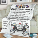 Personalized Police Dad Fleece Blanket - Daddy's Blanket, Custom Police Car Kid Name for Dad Throw Blanket
