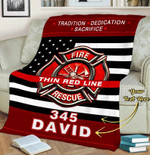 Personalized Firefighter Blanket for Dad, Thin Red Line Firefighter Throw Blanket Custom Number