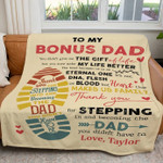 Personalized Bonus Dad Blanket, Thank You For Stepping In And Becoming The Dad Foot Print Blanket