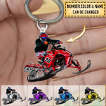 Personalized Snowmobile Rider Keychain, Jumping Through Snow Acrylic Keychain for Snowmobile Lovers