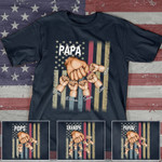 Father's Day T Shirt, Personalized Papa Grandkids Hands Flag T Shirt For 4th Of July Grandpa