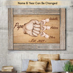 Personalized Papa Est Canvas, Grandpa and Grandkids Hand in Hand Wall Art for Father's Day