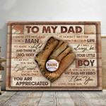 Personalized Baseball Gifts For Dad Canvas, Gift from Son Baseball Dad Canvas for Father