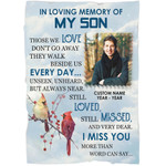 In Loving Memory of Son, Custom Picture Memorial Blanket for Son, Remembrance Fleece Throw, Deepest Grief Sympathy Gift