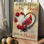 Personalized Rose Flower Wreath, Cardinal drawing, A big piece of my heart lives in Heaven, Memorial Canvas for Home
