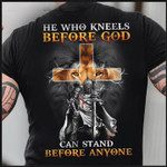 Mighty warrior, Lion king, Golden cross, He who kneels before God can stand before anyone - Jesus Back-printed Apparel