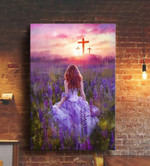 Beautiful Girl In The Lavender Field Cross, Jesus painting, Gift for daughter in her Bedroom Wall Art