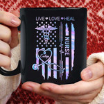 Personalized Nurse Coffee Mug Live Love Heal, Gift for Nurse's Day, Mother's day
