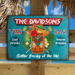 Personalized Tiki Bar Cool Drinks Warm Breezes Customized Vintage Metal Signs