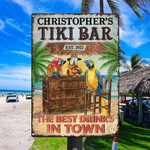 Funny Parrots Personalized Tiki Bar Sign, Best Drinks in Town Custom Vintage Metal Signs