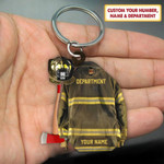 Personalized Firefighter Armor Shaped Flat Acrylic Keychain, Firefighter Outfit Uniform Helmet Keychain