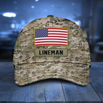 Personalized 4th of July Camo American Lineman Cap 3D for Lineman, Gift for Him