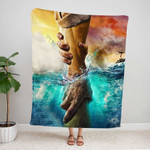 Painting of Jesus reaching into the Water Blanket, Jesus is My Savior Sherpa Blanket, Hand of god Painting Fleece Blanket