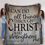 I Can Do All Things Through Christ Fleece Blanket Sherpa Blanket, Jesus Blanket