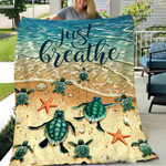 Beach Turtle, Ocean drawing Blanket, Just breathe Jesus Blanket for Summer Time in Bedroom