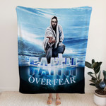Jesus hands reaching out Christian blanket, Faith Over Fear Fleece Blanket for Bedroom