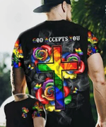 3D Pride Gay T Shirt, God Accepts You In Rose Background 3D Tee