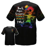 Funny Skull LGBT Shirt, Rock Skeleton Gay Pride Shirt, Rock Paper, Throat Bunch I Win 3D T Shirt