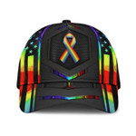 LGBT Cap, Bright Colored Ribbon Awareness LGBTQ Printing 3D Baseball Cap Hat