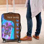 Personalized Turtle Luggage Cover, Salty Lil' Beach Leather Pattern Print Suitcase Protector