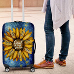 Van Gogh Background Sunflowers God says you are Luggage Cover, Jesus Sunflowers Suitcase Protective Cover