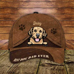 Personalized Golden Retriever Hat, Custom Photo Golden Retriever Leather Pattern 3D Cap for Mom & Dad