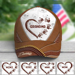 Grandma Mom Heart Kids' Handprints Hat with Grandkids Leather Pattern 3D Cap