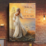 Beautiful Lady Walking with Jesus Sea sunset Jesus Canvas Prints, Christian Wall Art