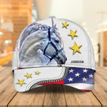 Personalized White Horse Cap American Flag Pattern for Horse Lovers, White Horse Hat for Him