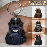 Personalized Police Bulletproof Vest With Service Cap Keychain, Police Vest Acrylic Keychain