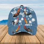 Rooster Lovers Blue Tribal Hawaiian Summer Hats, Rooster Chicken 3D Baseball Beach Cap