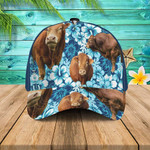 Limousin Blue Hibiscus Flowers Hawaiian Summer Hats, Limousin 3D Cap for Lovers