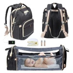 M&M 2-in-1 Backpack- Crib, Diaper Bag, Sun Shade, USB & HeadPhone Port - N